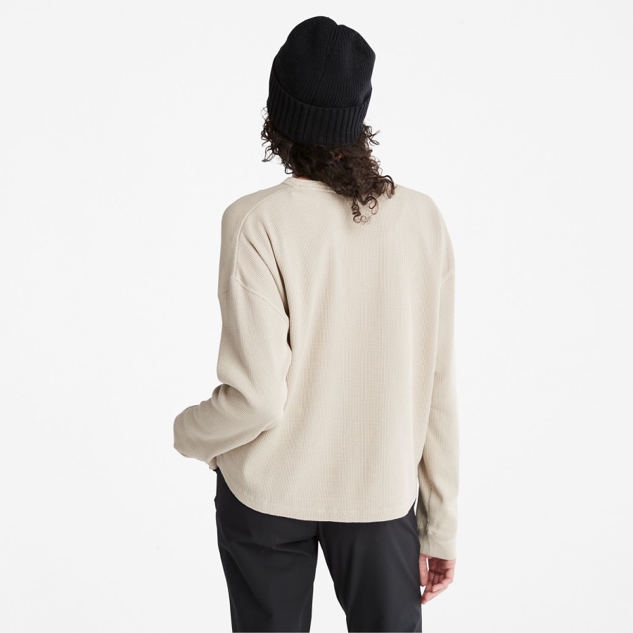 Taupe Timberland Ireland Women's Waffle-Knit Relaxed-Fit Sweatshirt
