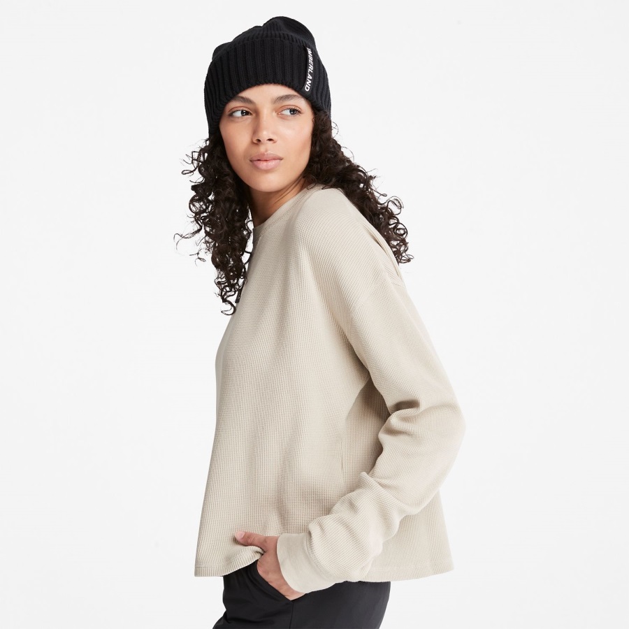 Taupe Timberland Ireland Women's Waffle-Knit Relaxed-Fit Sweatshirt