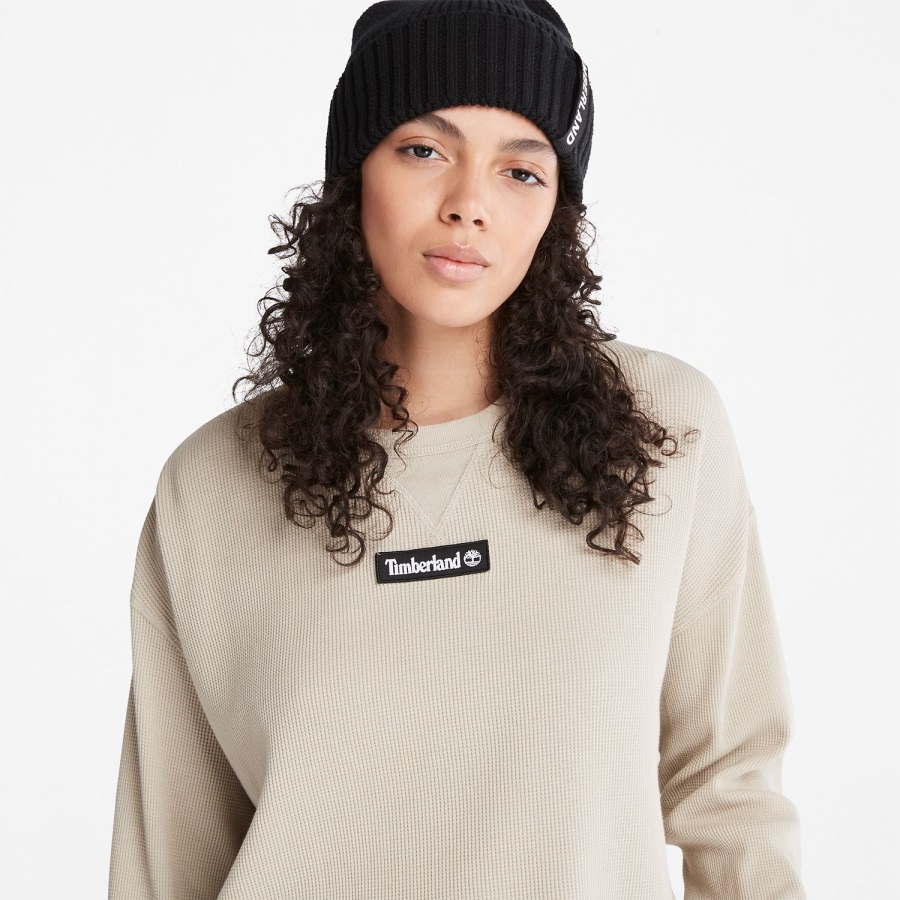 Taupe Timberland Ireland Women's Waffle-Knit Relaxed-Fit Sweatshirt
