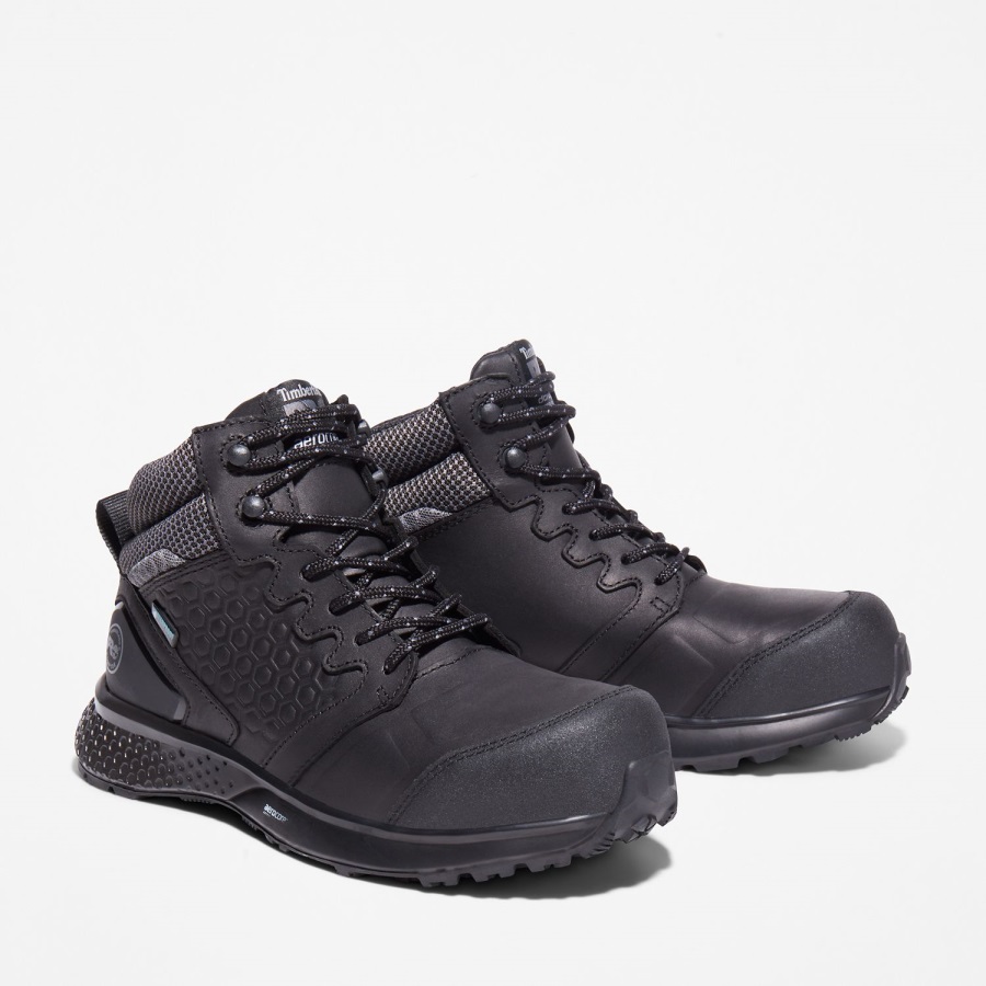 Timberland Ireland Black Full-Grain/Grey Women's Reaxion Composite Toe Waterproof Work Sneaker