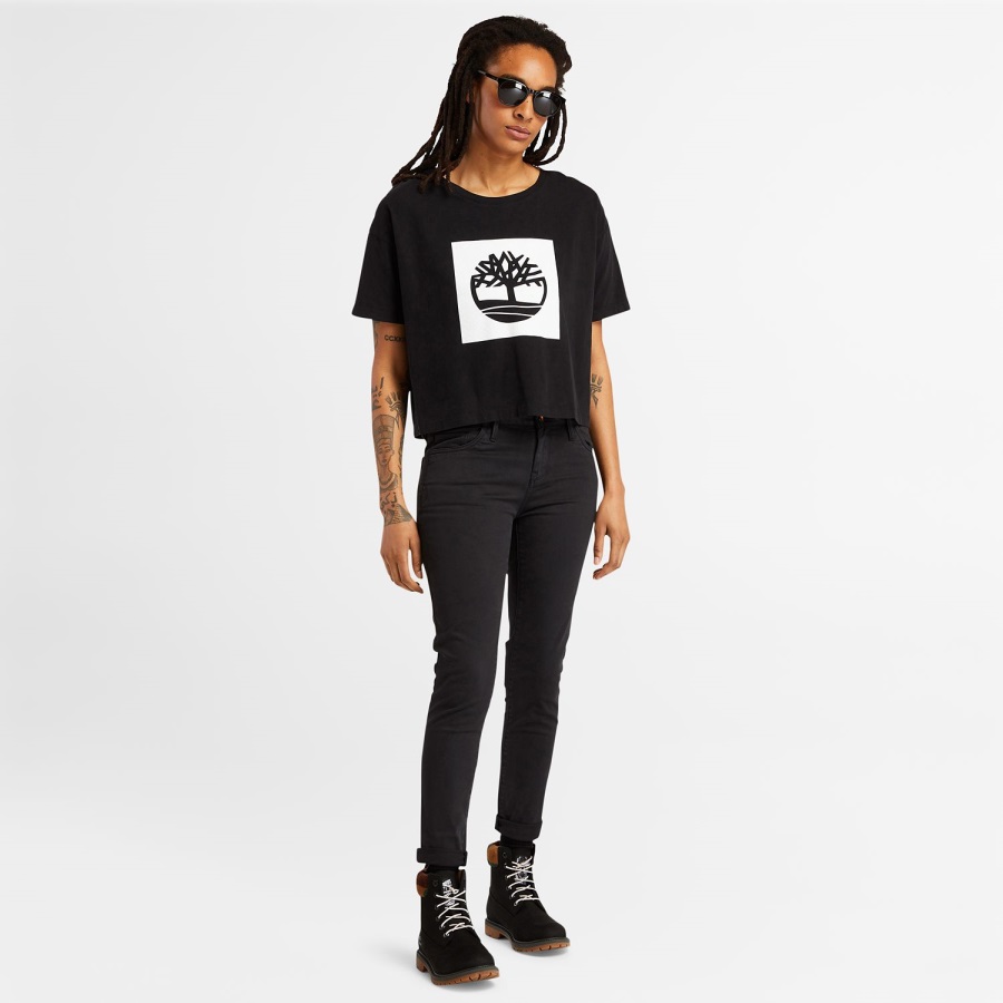 Timberland Ireland Black Women's Cropped Logo T-Shirt