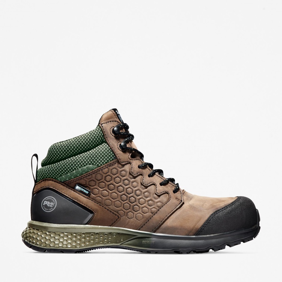Timberland Ireland Brown Full-Grain/Green Men's Reaxion Composite Toe Waterproof Work Sneaker