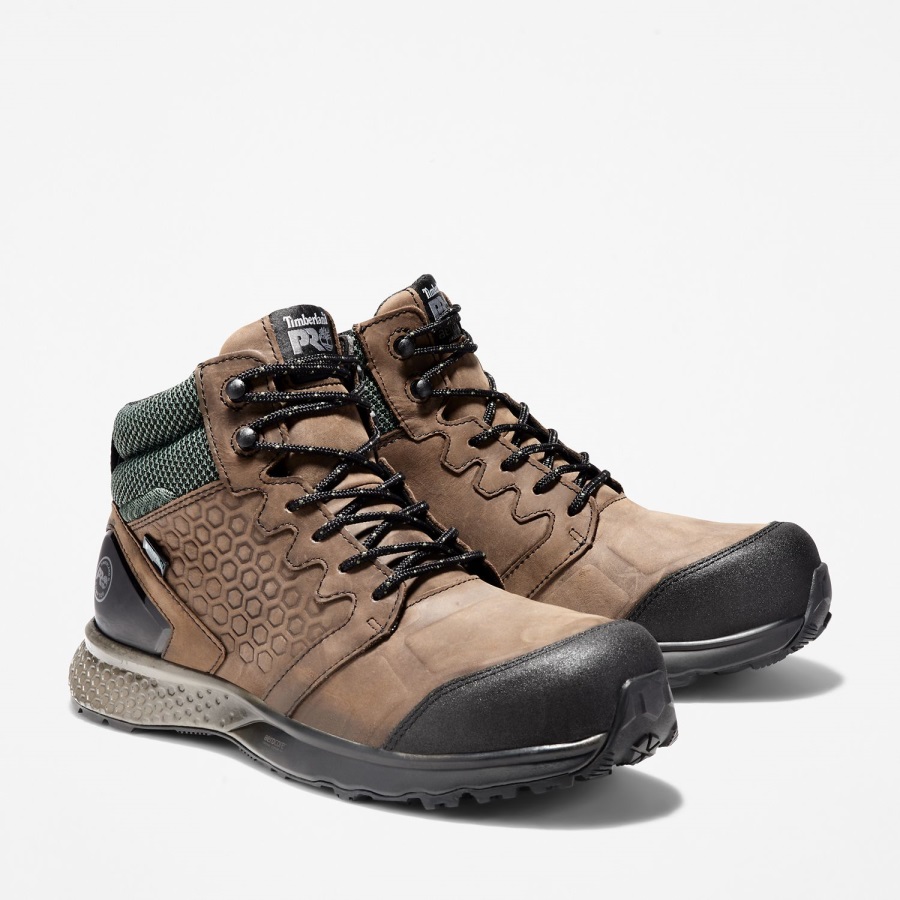 Timberland Ireland Brown Full-Grain/Green Men's Reaxion Composite Toe Waterproof Work Sneaker