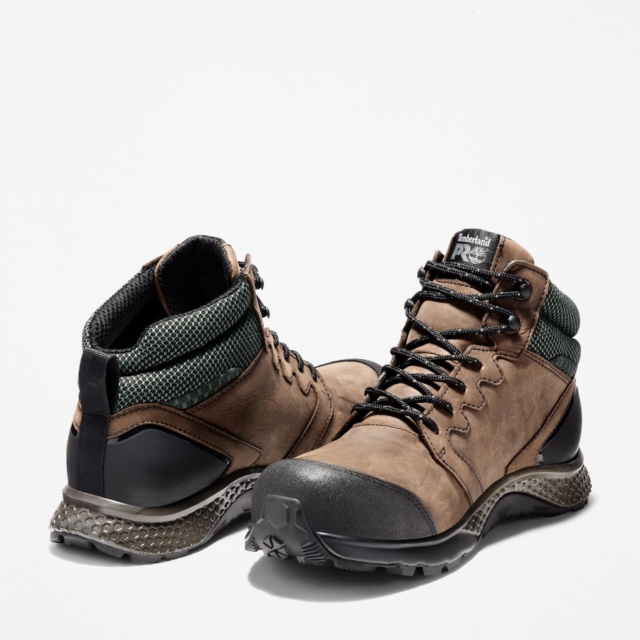 Timberland Ireland Brown Full-Grain/Green Men's Reaxion Composite Toe Waterproof Work Sneaker