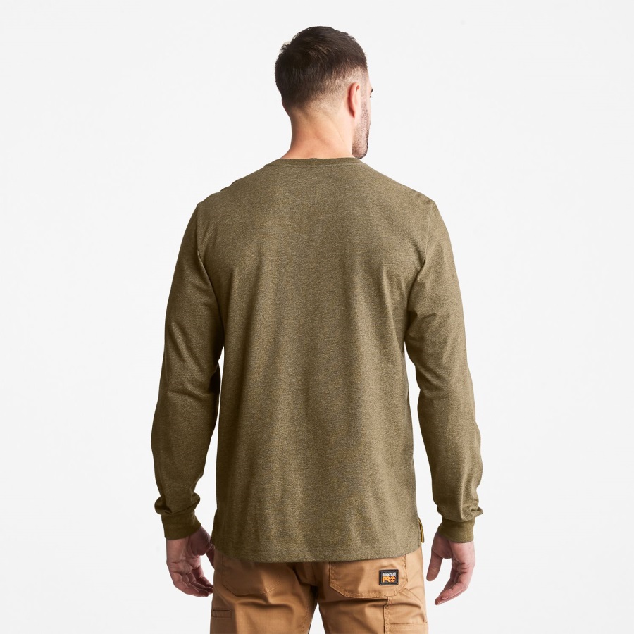 Timberland Ireland Burnt Olive Heather Men's Pro Base Plate Long-Sleeve Wicking T-Shirt