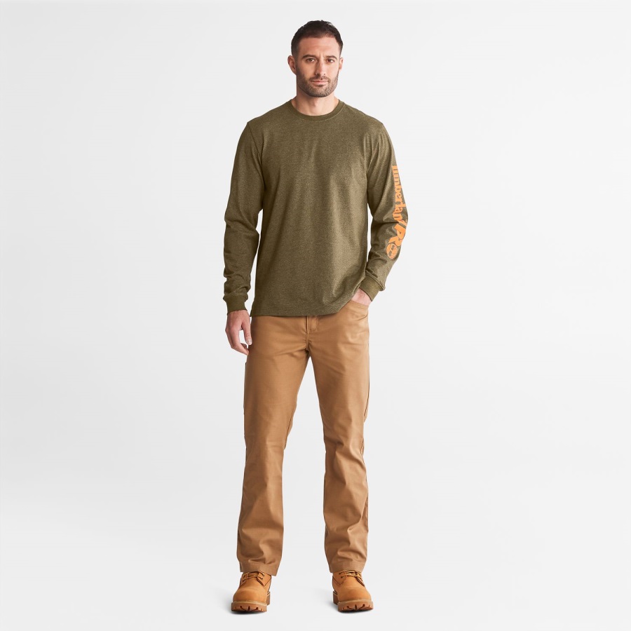 Timberland Ireland Burnt Olive Heather Men's Pro Base Plate Long-Sleeve Wicking T-Shirt