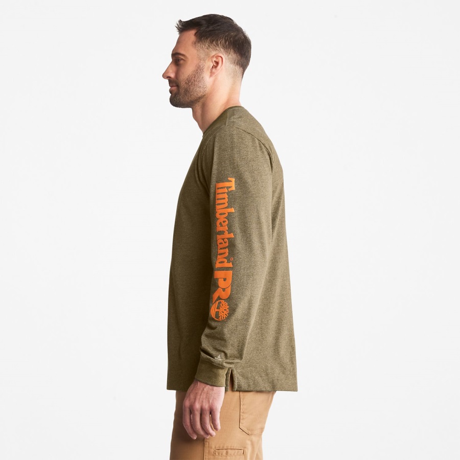 Timberland Ireland Burnt Olive Heather Men's Pro Base Plate Long-Sleeve Wicking T-Shirt