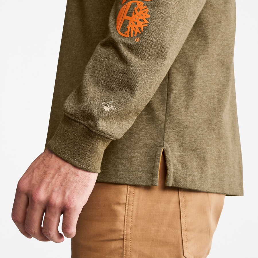 Timberland Ireland Burnt Olive Heather Men's Pro Base Plate Long-Sleeve Wicking T-Shirt