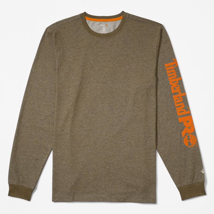 Timberland Ireland Burnt Olive Heather Men's Pro Base Plate Long-Sleeve Wicking T-Shirt