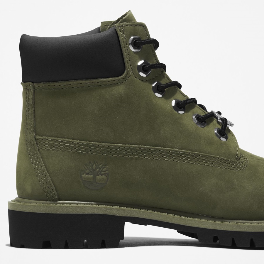 Timberland Ireland Dark Green Nubuck Youth Premium 6-Inch Waterproof Boots