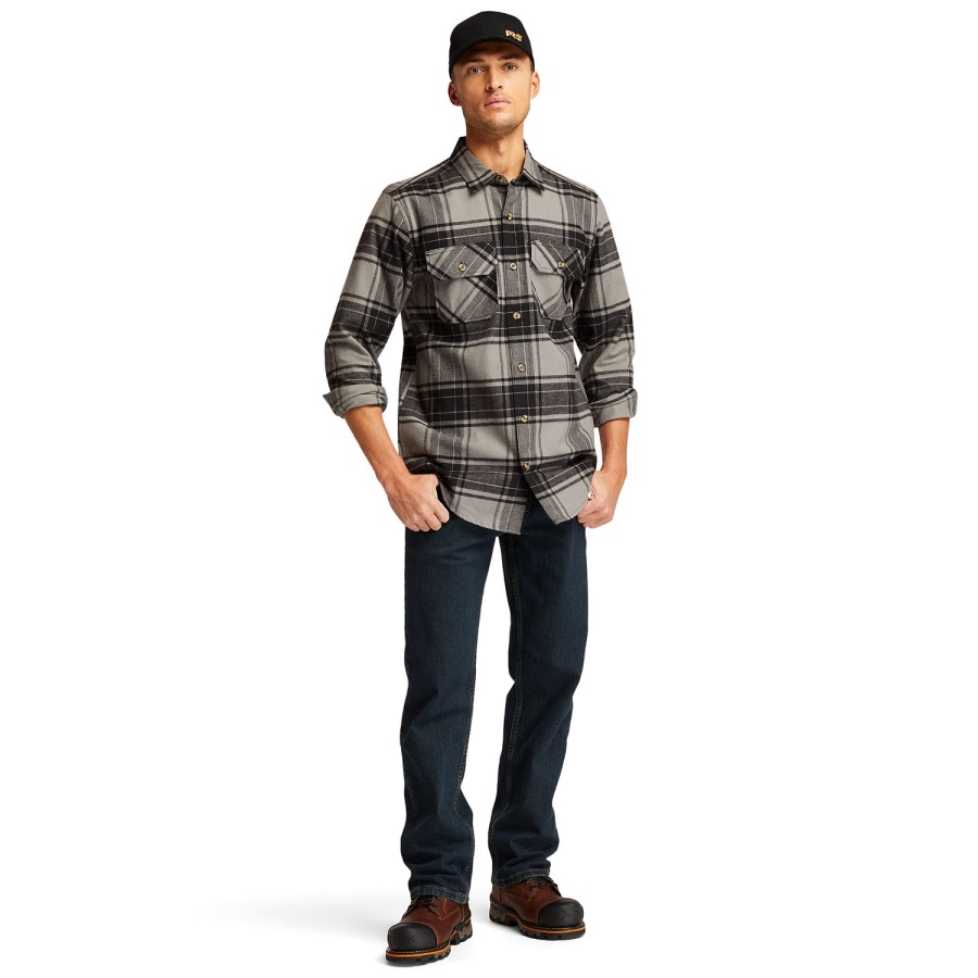 Timberland Ireland Grey Check Men's Pro Woodfort Heavyweight Flannel Work Shirt