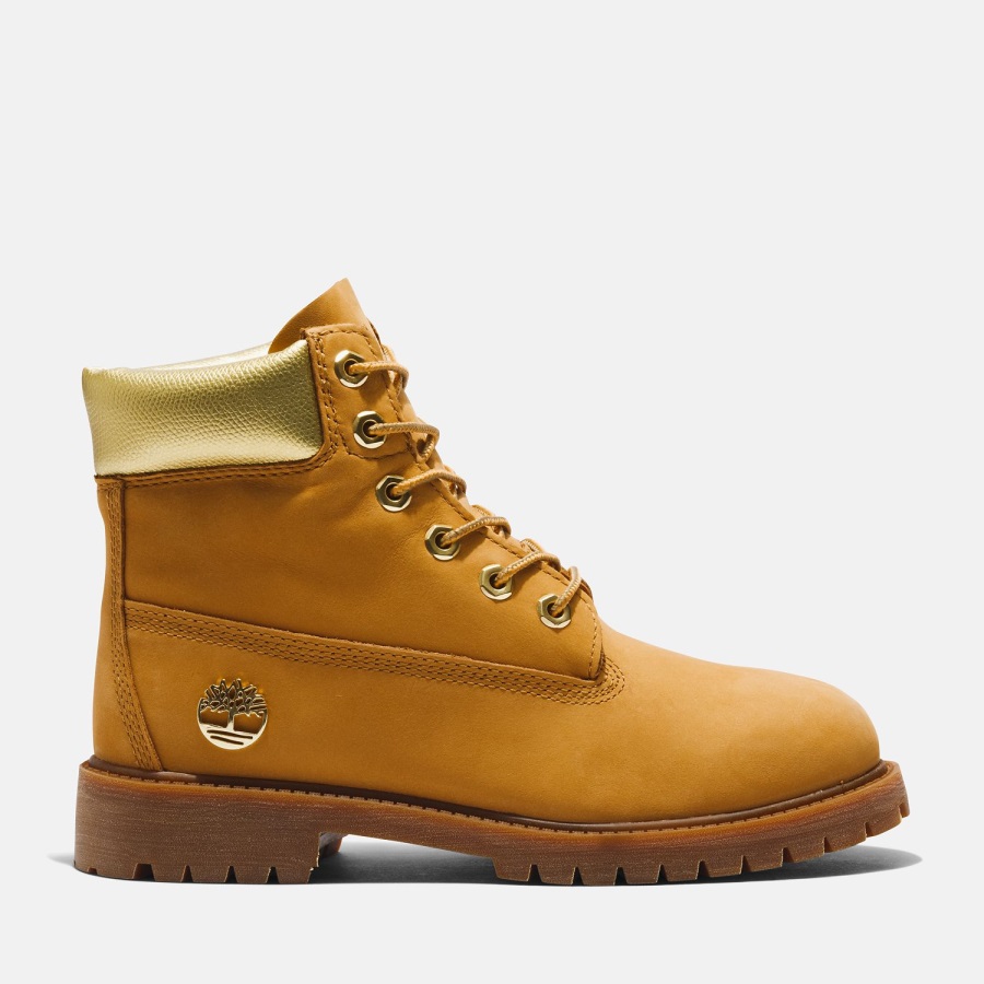 Timberland Ireland Junior Premium 6-Inch Waterproof Boots Wheat Nubuck/Gold