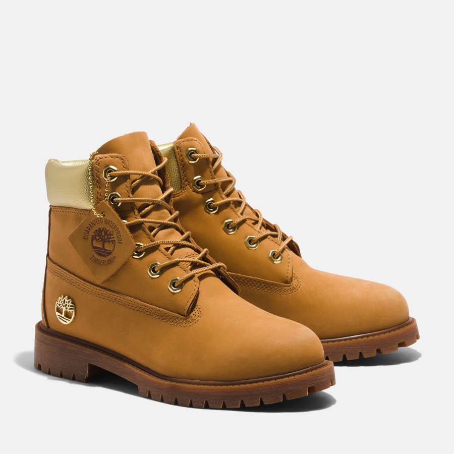Timberland Ireland Junior Premium 6-Inch Waterproof Boots Wheat Nubuck/Gold
