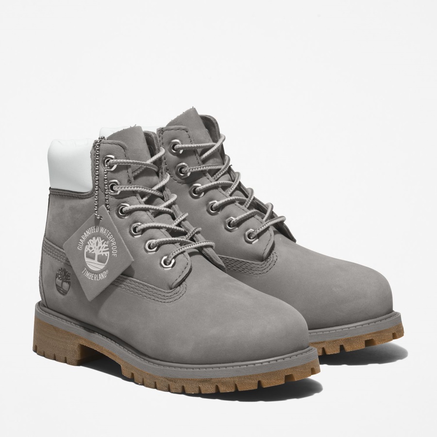 Timberland Ireland Medium Grey Nubuck Youth Premium 6-Inch Waterproof Boots
