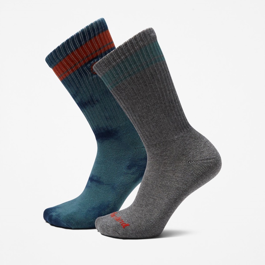 Timberland Ireland Men's 2-Pack Tie-Dyed & Striped Crew Socks Dark Denim
