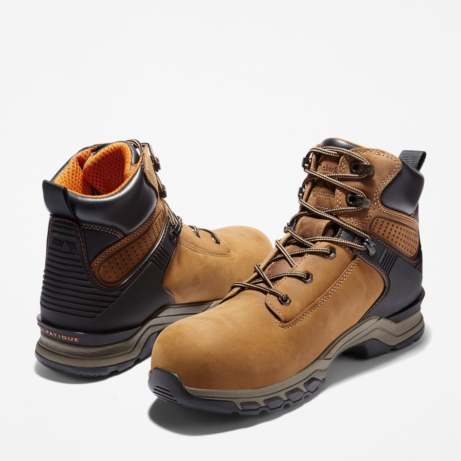 Timberland Ireland Men's Hypercharge 6 Composite Toe Waterproof Work Boot Brown Distressed Full-Grain