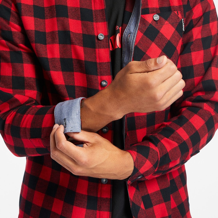 Timberland Ireland Men's Pro Woodfort Midweight Flannel Work Shirt Red/Black Buffalo Check