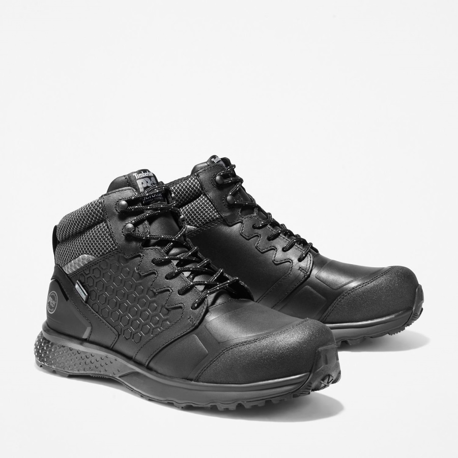 Timberland Ireland Men's Reaxion Composite Toe Waterproof Work Sneaker Black Full-Grain/Grey