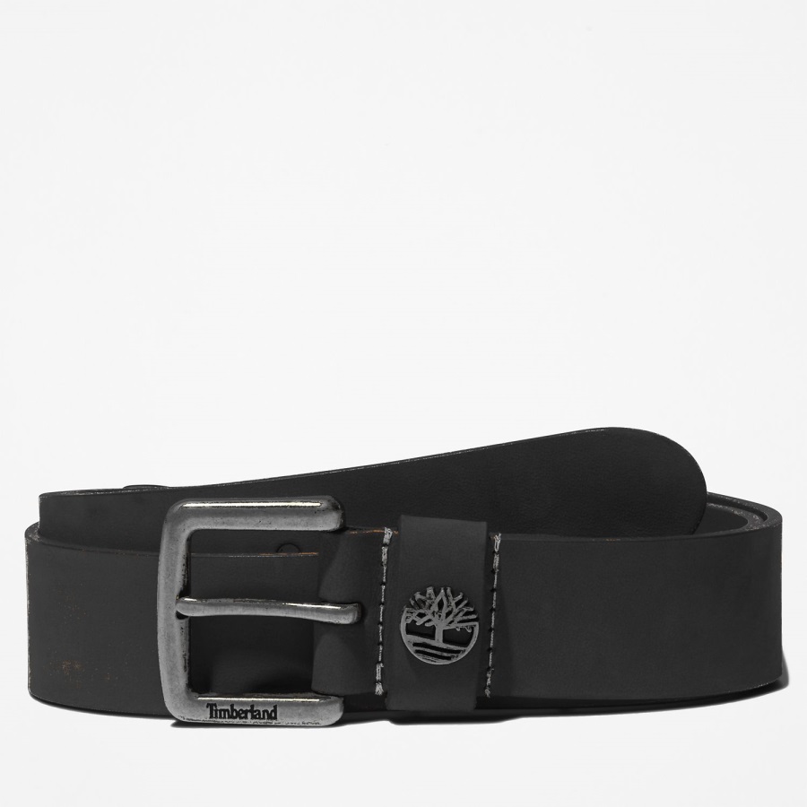 Timberland Ireland Men's Tree-Logo Leather Belt Black