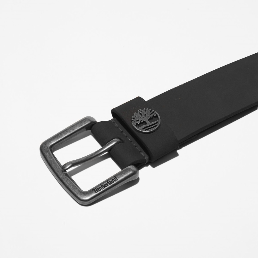 Timberland Ireland Men's Tree-Logo Leather Belt Black