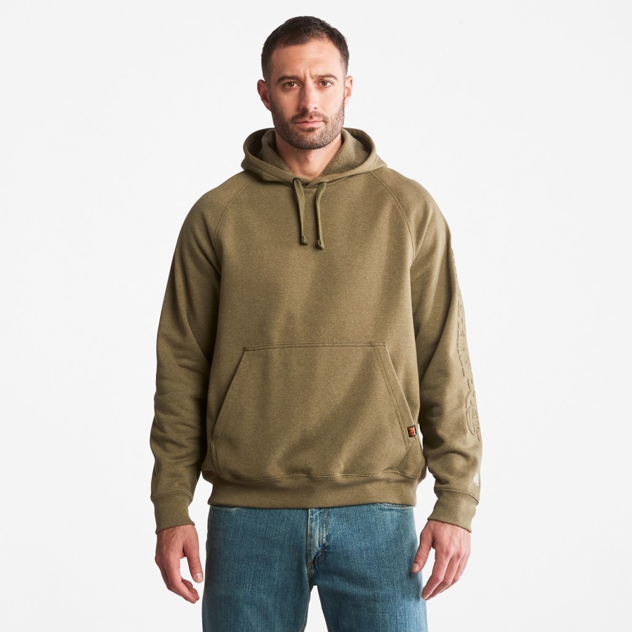 Timberland Ireland Olive Heather Men's Pro Hood Honcho Sport Embossed Logo Pullover Hoodie