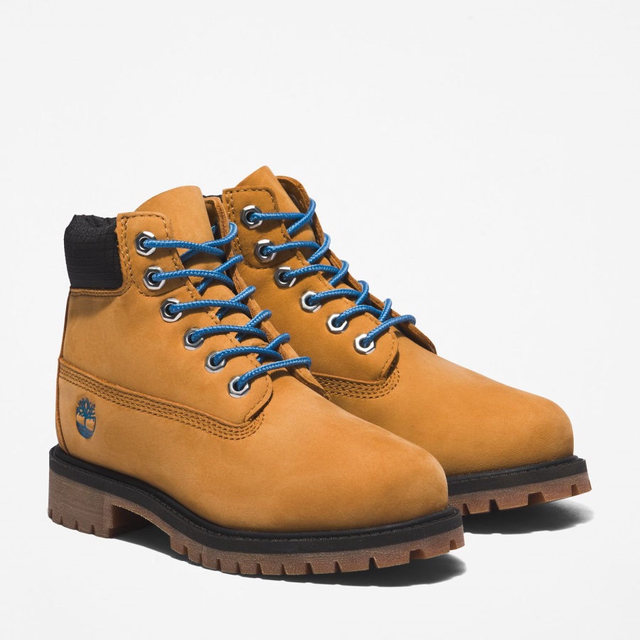Timberland Ireland Wheat Nubuck/Blue Youth Premium 6-Inch Waterproof Boots