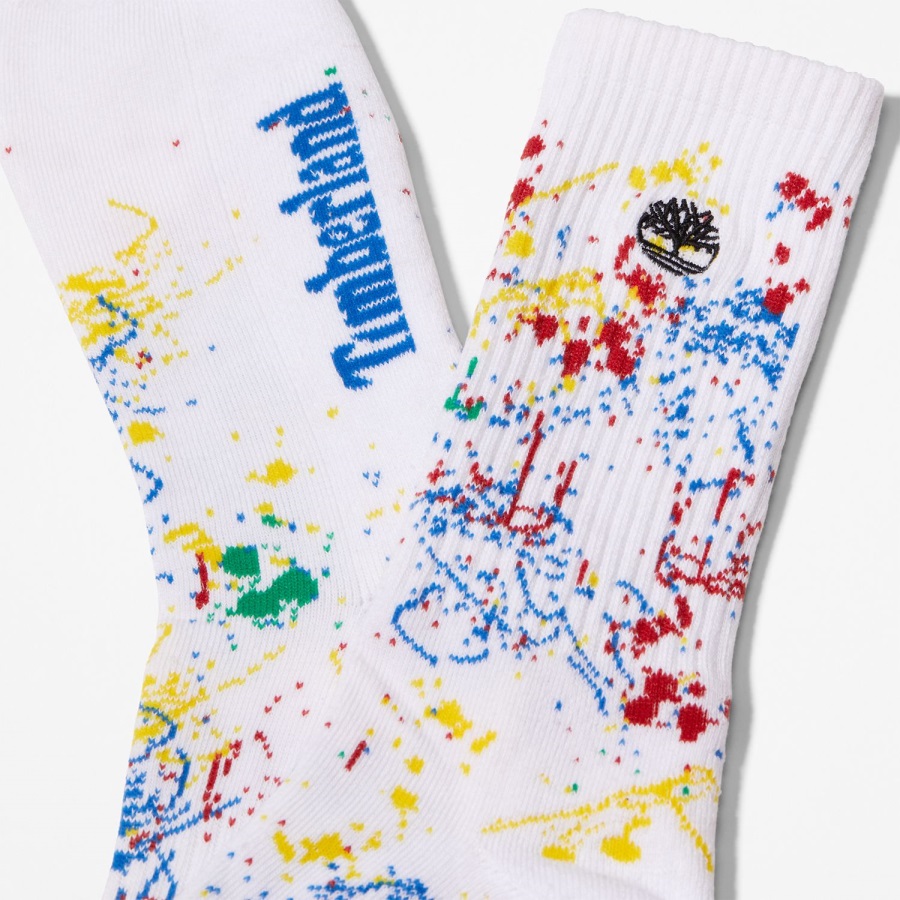 Timberland Ireland White Men's 2-Pack Paint Splash Crew Socks