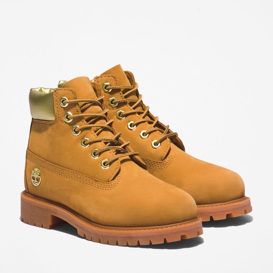 Timberland Ireland Youth Premium 6-Inch Waterproof Boots Wheat Nubuck/Gold