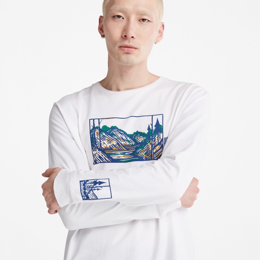 Vintage White Timberland Ireland Men's Wind Water Earth And Sky Long-Sleeve T-Shirt