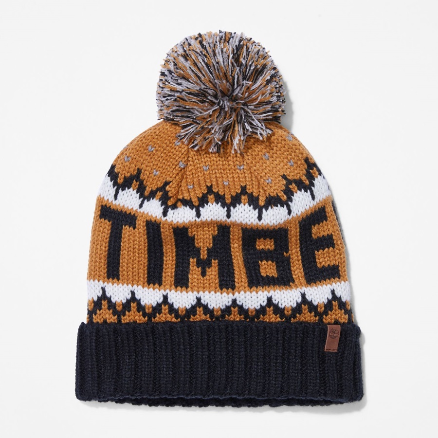 Wheat Timberland Ireland Knit-In Logo Cuffed Beanie