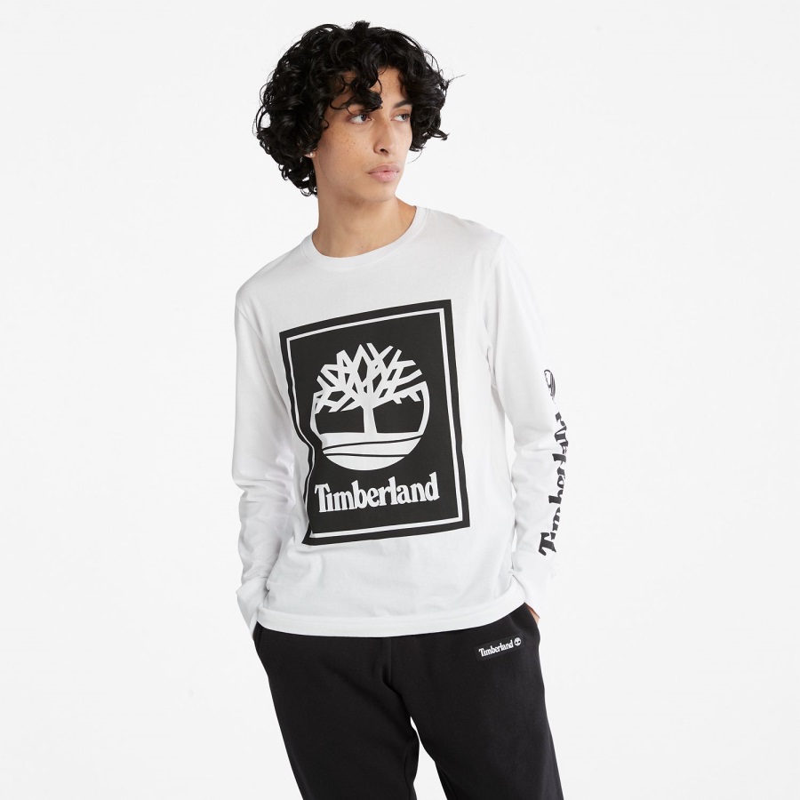 White/Black Timberland Ireland Long-Sleeve Logo T-Shirt