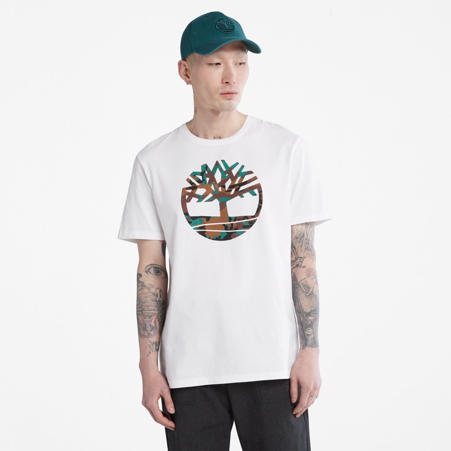 White Timberland Ireland Men's Outdoor Heritage Camo Tree-Logo T-Shirt