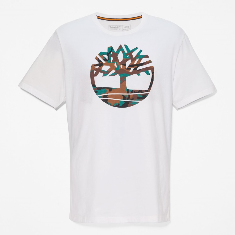 White Timberland Ireland Men's Outdoor Heritage Camo Tree-Logo T-Shirt