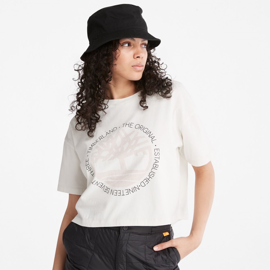 Women's Cropped Logo T-Shirt Timberland Ireland Vintage White