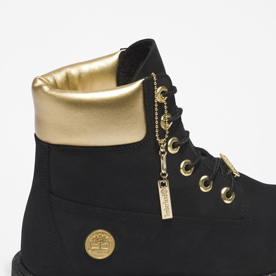 Women's Heritage 6-Inch Waterproof Boots Black Nubuck/Gold Timberland Ireland