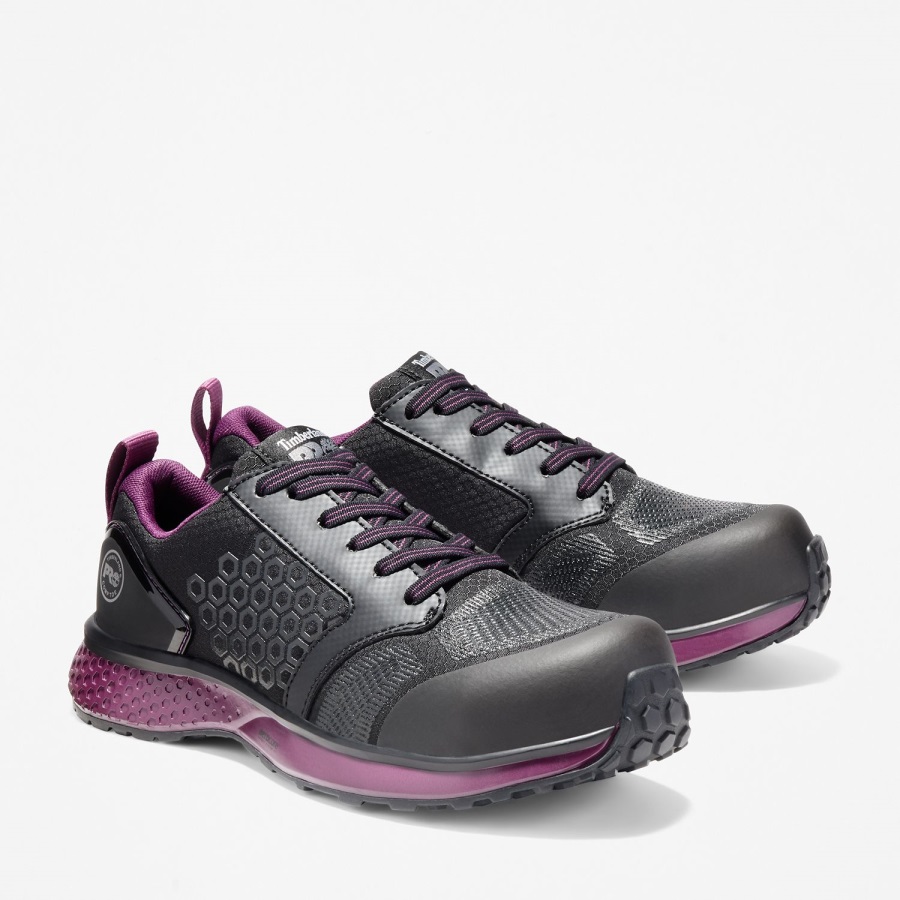 Women's Reaxion Composite Toe Work Sneaker Timberland Ireland Black Ripstop/Purple