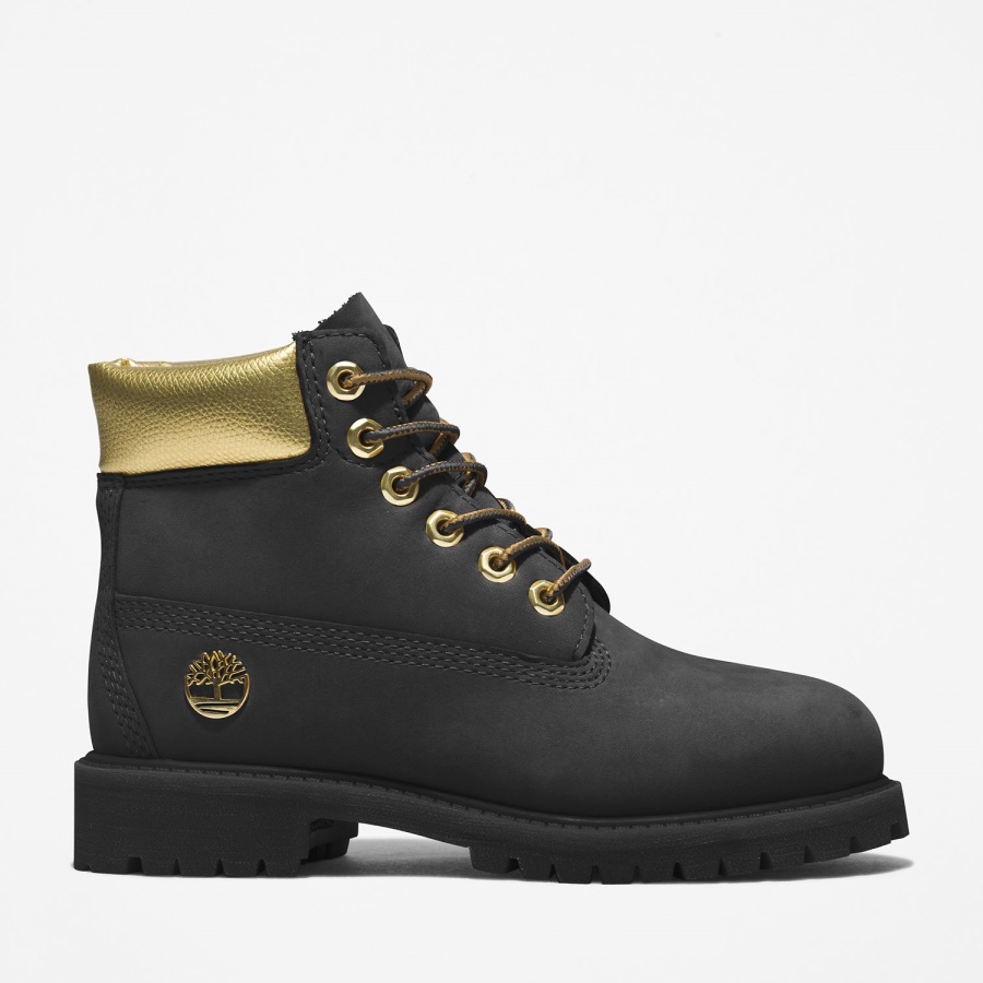 Youth Premium 6-Inch Waterproof Boots Timberland Ireland Black Nubuck/Gold